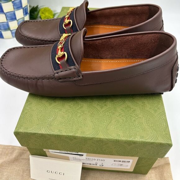 Men’s Gucci ayrton Web striped driver loafers size 7 fits eight US made in Italy - Picture 5 of 10